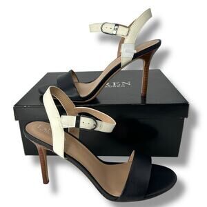 NEW Ralph Lauren Slingback Heels Size 10 Navy Blue & White Strappy Stiletto Luxe